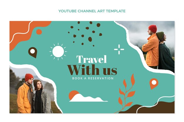 Vecteur gratuit design plat de l'art de la chaîne youtube de voyage