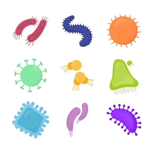 Vecteur gratuit design plat de bactéries d'infection et de virus pandémique
