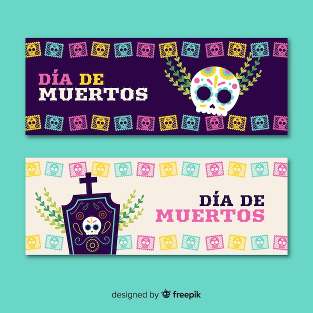 Design Plat De Bannières Dia De Muertos