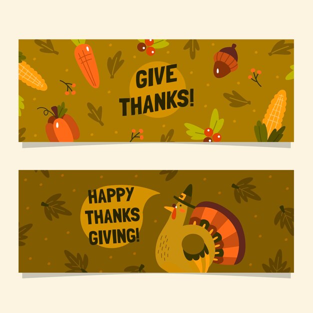 Vecteur gratuit design plat de bannières horizontales de thanksgiving