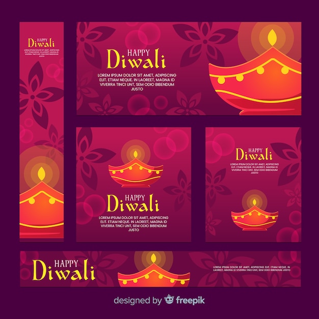 Vecteur gratuit design plat de bannières web diwali