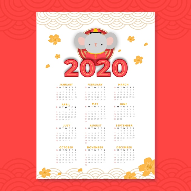 Vecteur gratuit design plat de calendrier pour le nouvel an chinois