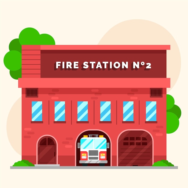 Vecteur gratuit design plat de la caserne des pompiers