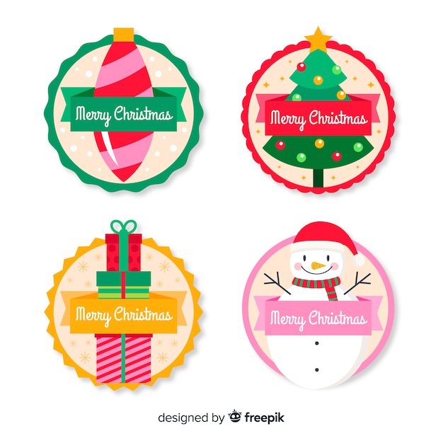 Vecteur gratuit design plat de la collection de badges de noël