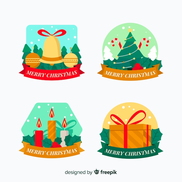 Design Plat De La Collection De Badges De Noël