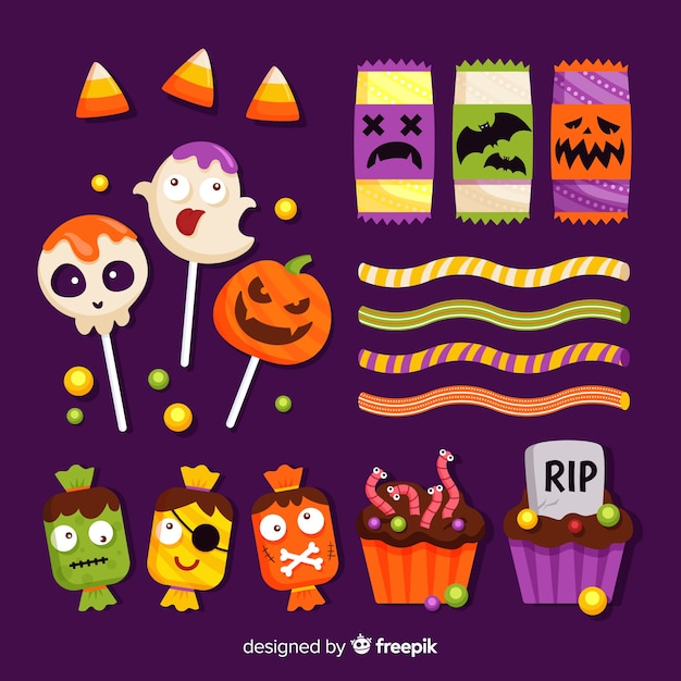 Design Plat De La Collection De Bonbons D'halloween