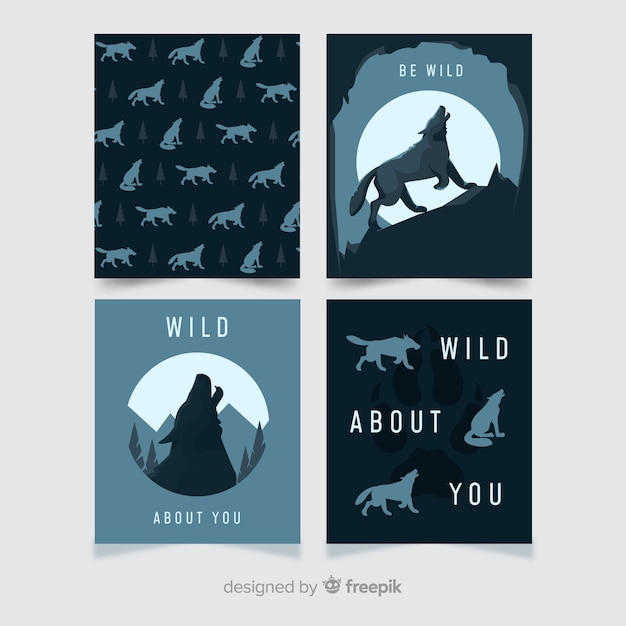 Vecteur gratuit design plat de la collection de cartes wolf