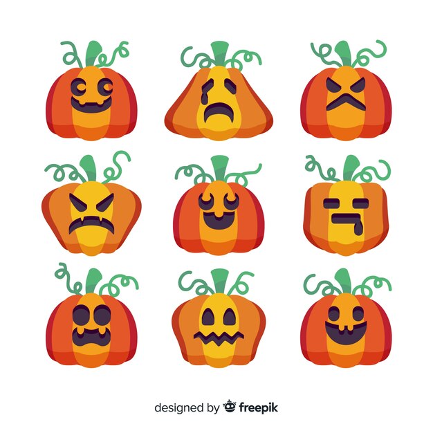 Vecteur gratuit design plat de la collection de citrouilles d'halloween