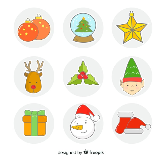 Design plat de la collection d'éléments de Noël