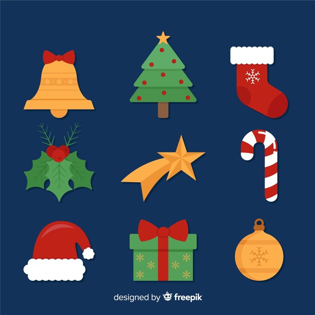 Design plat de la collection d'éléments de Noël