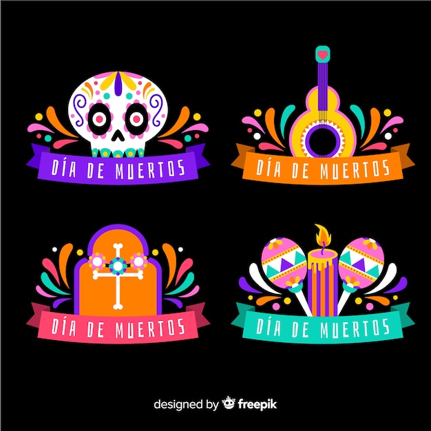 Design Plat De La Collection D'étiquettes Dia De Muertos