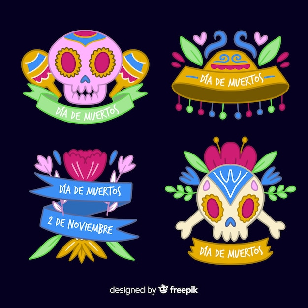 Design Plat De La Collection D'étiquettes Dia De Muertos