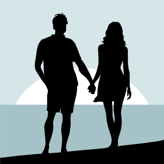 Design Plat Couple Main Dans La Main Silhouette