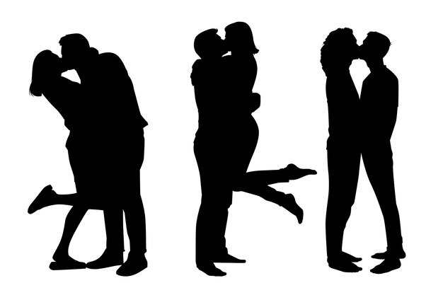 Vecteur gratuit design plat couple s'embrassant silhouette