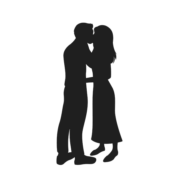 Vecteur gratuit design plat couple s'embrassant silhouette