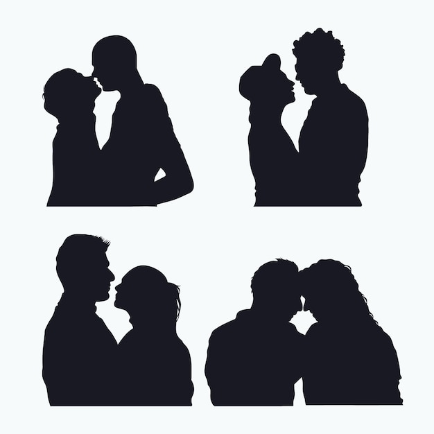 Vecteur gratuit design plat couple s'embrassant silhouette