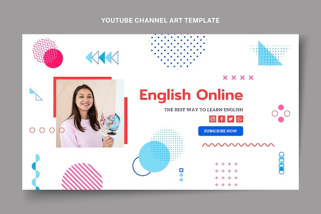 Vecteur gratuit design plat cours d'anglais en ligne art de la chaîne youtube