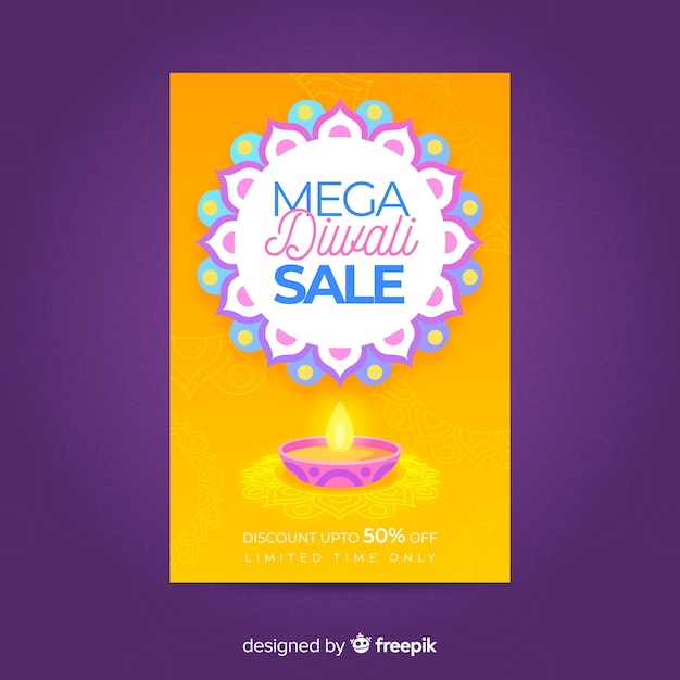 Vecteur gratuit design plat du modèle de flyer vente diwali