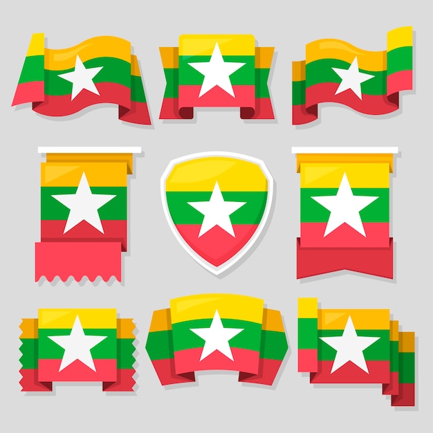 Vecteur gratuit design plat emblèmes nationaux du myanmar