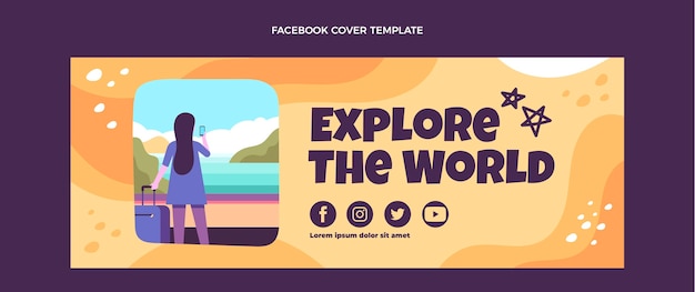 Vecteur gratuit design plat explorer la couverture facebook du monde