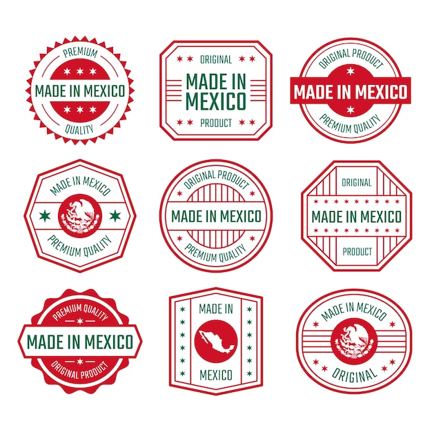 Vecteur gratuit design plat fabriqué dans des étiquettes mexicaines