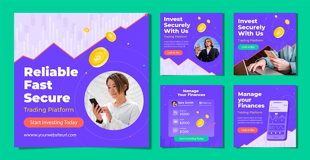 Vecteur gratuit design plat finances concept post instagram