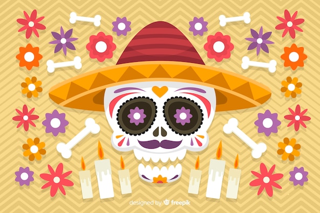 Design Plat De Fond Coloré Dia De Muertos