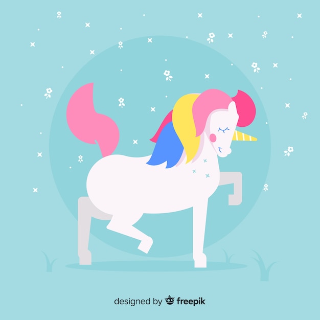 Vecteur gratuit design plat fond de licorne mignon