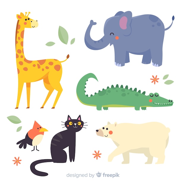 Vecteur gratuit design plat illustré pack animaux mignons