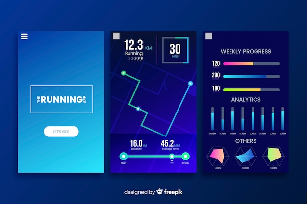 Design plat infographie application mobile en cours d&#39;exécution