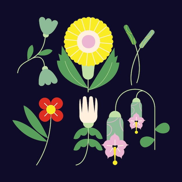 Vecteur gratuit design plat joli pack de fleurs de printemps