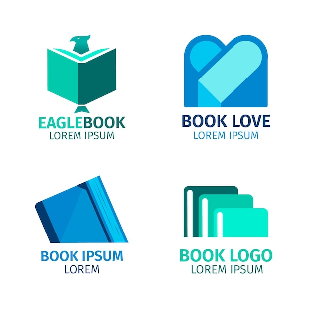 Vecteur gratuit design plat de livre logo pack