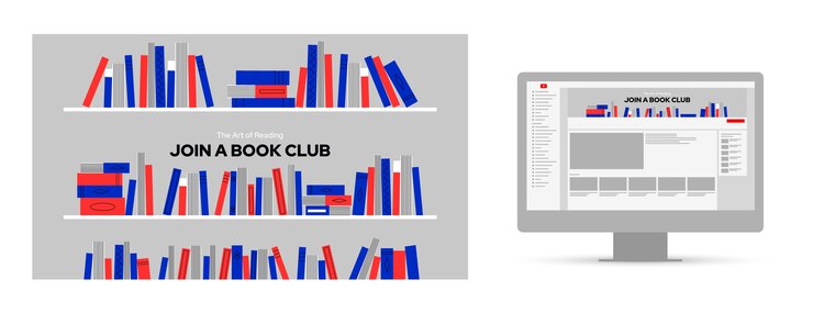 Vecteur gratuit design plat minimal club de lecture art de la chaîne youtube