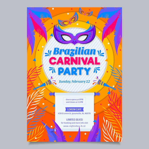 Vecteur gratuit design plat de modèle d'affiche de carnaval brésilien