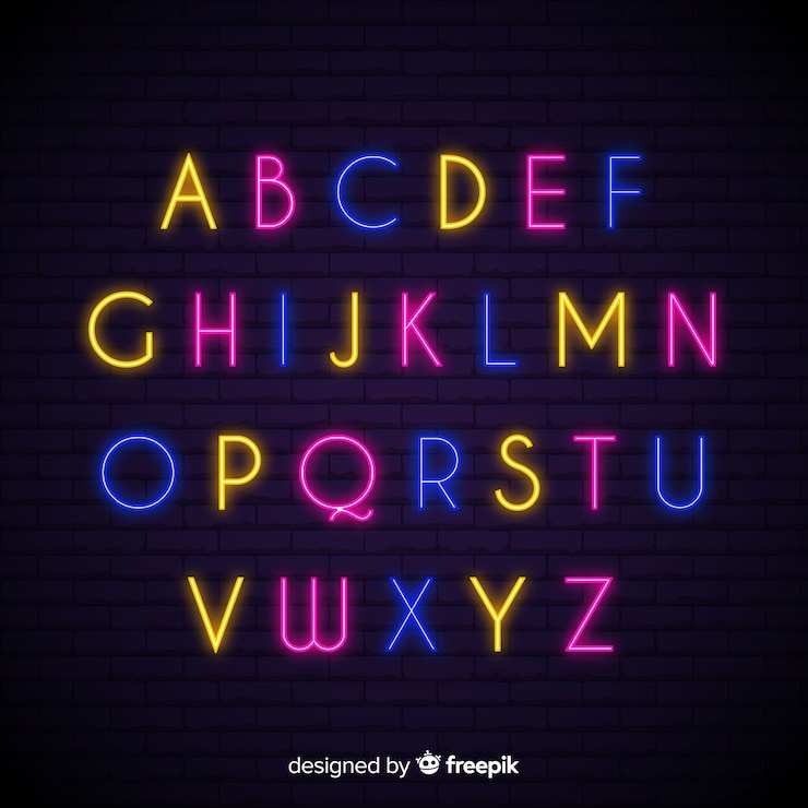 Vecteur gratuit design plat de modèle alphabet néon