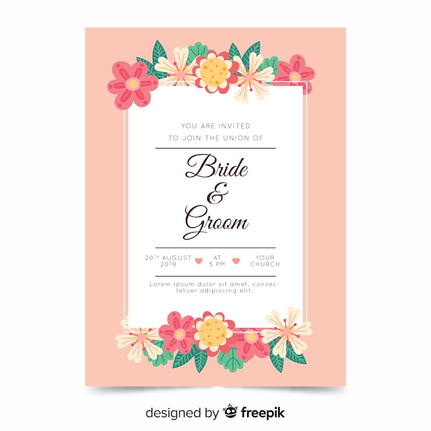 Design Plat De Modèle D'invitation De Mariage Floral