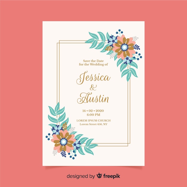 Design Plat De Modèle D'invitation De Mariage Floral