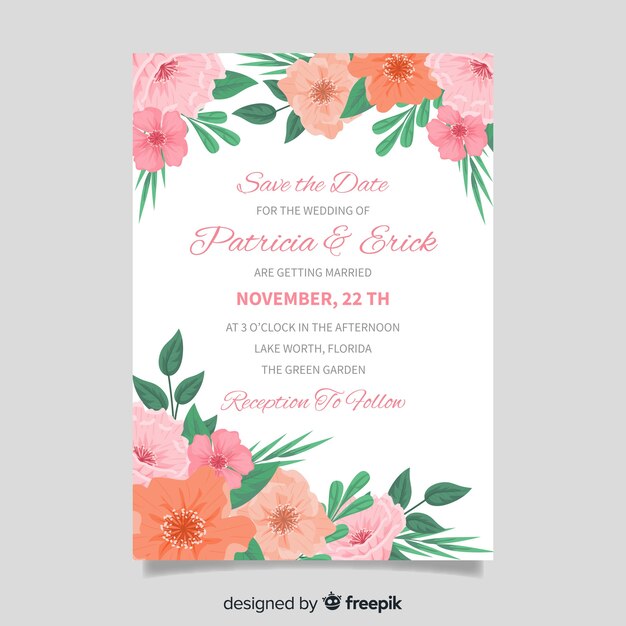 Design Plat De Modèle D'invitation De Mariage