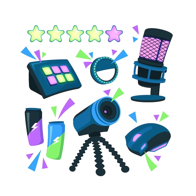 Design plat organique d'éléments de concept de streamer de jeu avec étoiles de notation