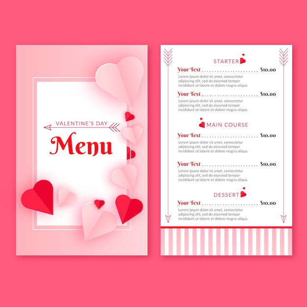 Vecteur gratuit design plat pour le menu de la saint-valentin