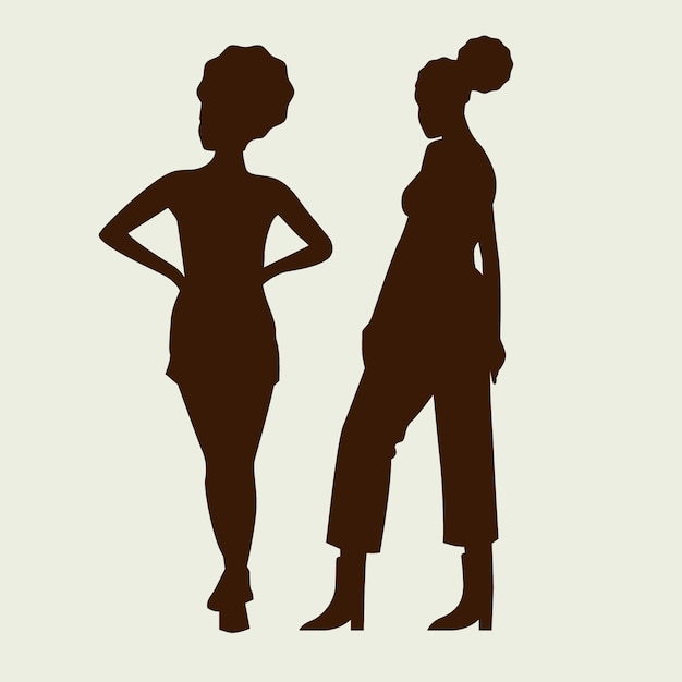 Vecteur gratuit design plat silhouette de couple de femmes mignonnes