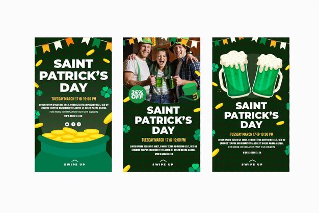 Vecteur gratuit design plat st. histoires instagram de patrick's day