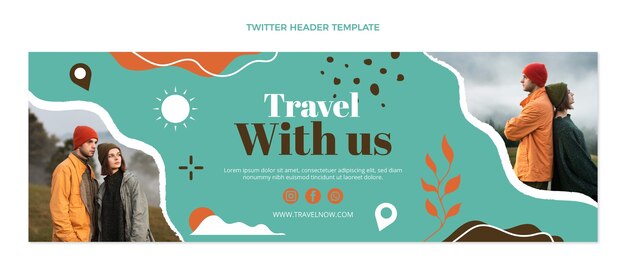 Design plat de l'en-tête de twitter de voyage