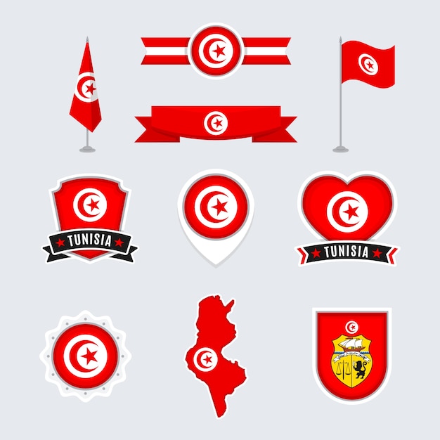 Vecteur gratuit design plat tunisie emblèmes nationaux