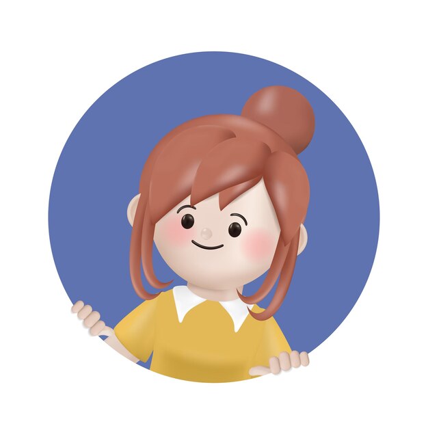 Dessin animé 3d jeune femme souriante dans la conception de vecteur d'illustration de personnage de cadre de cercle