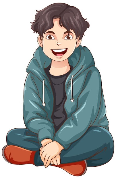 Vecteur gratuit dessin animé adolescent heureux assis sur le sol