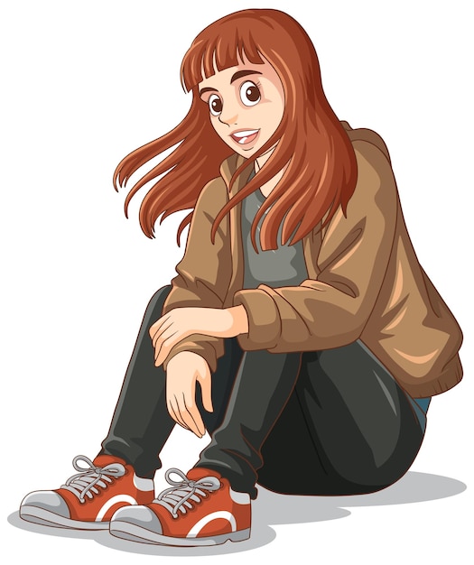 Vecteur gratuit dessin animé adolescent heureux assis sur le sol