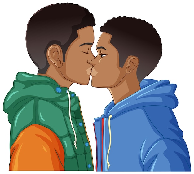 Vecteur gratuit dessin animé couple gay s'embrassant