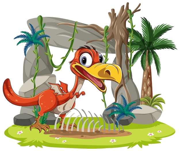 Vecteur gratuit dessin animé drôle de dinosaure exotique