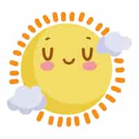 Vecteur gratuit le dessin animé du soleil souriant apporte le plaisir et le bonheur de l'été.